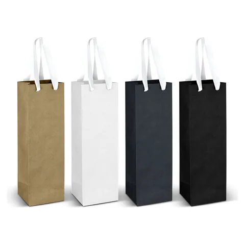 Wine Ribbon Handle Paper Bag in white