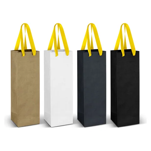 Wine Ribbon Handle Paper Bag yellow