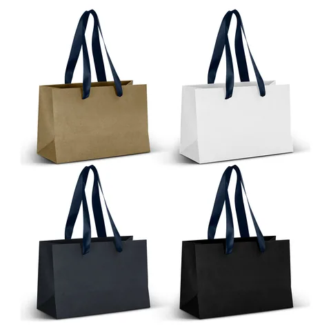 Small Ribbon Handle Paper Bag blue