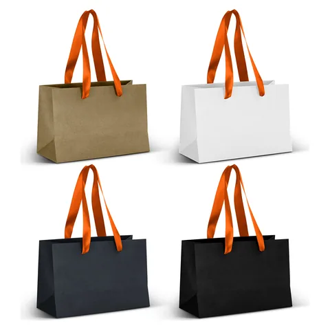Small Ribbon Handle Paper Bag orange