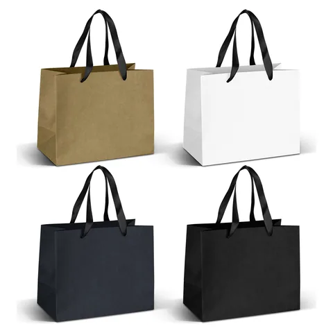 Medium Ribbon Handle Paper Bag black