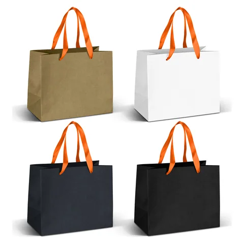 Medium Ribbon Handle Paper Bag orange