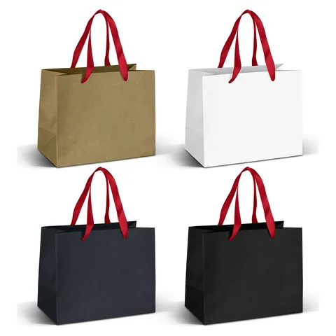 Medium Ribbon Handle Paper Bag red