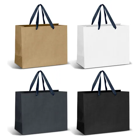 Large Ribbon Handle Paper Bag blue