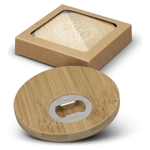 Bamboo Bottle Opener Coaster - Set of 2 - Round