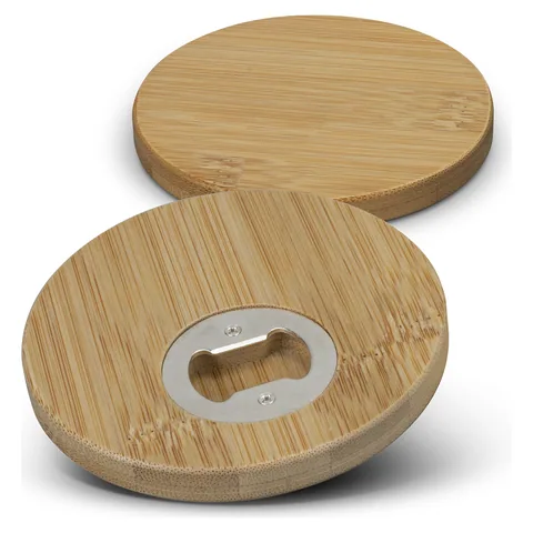 Bamboo Bottle Opener Coaster - Set of 2 - Round in natural