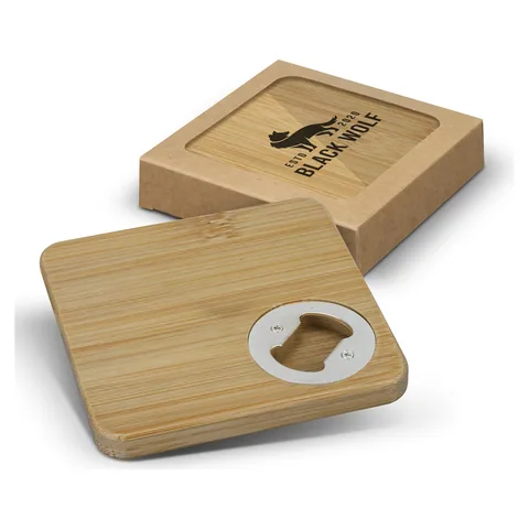 Bamboo Bottle Opener Coaster - Set of 2 - Square