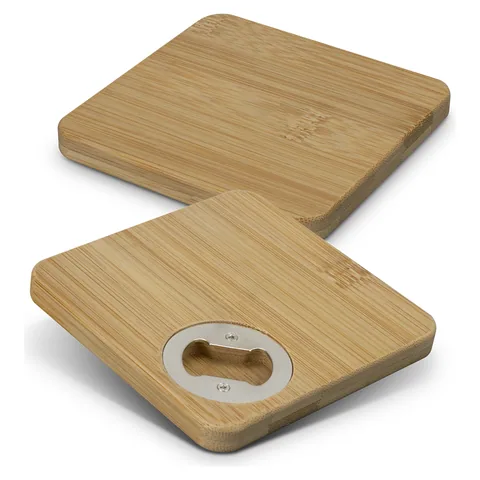 Bamboo Bottle Opener Coaster - Set of 2 - Square in natural