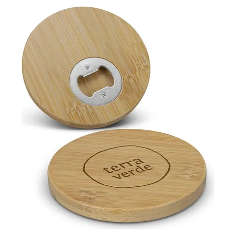 Bamboo Bottle Opener Coaster - Round