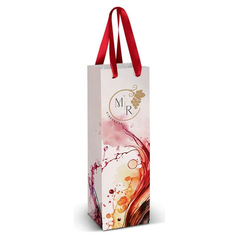 Wine Ribbon Handle Paper Bag - Full Colour