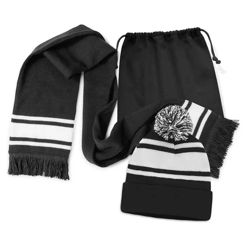 Commodore Scarf and Beanie with Pom Pom Set black