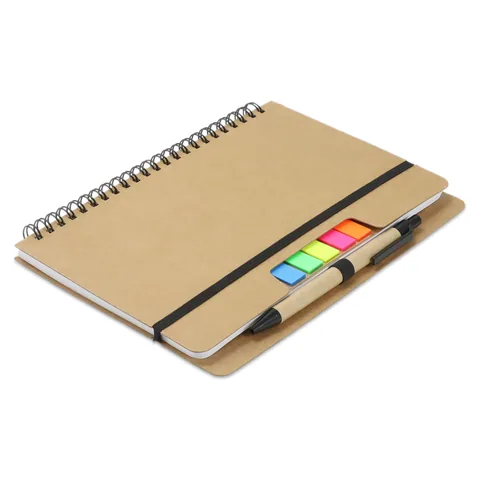 Kraft Notebook with Notes and Flags in natural