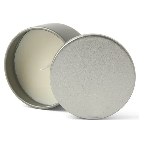 Mini Tin Candle Silver open