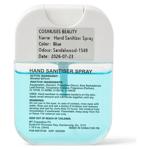 Scented 35ml Spray Sanitiser Blue back