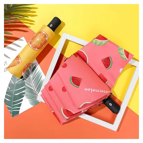 Full colour printed compact umbrella with a watermelon canopy design
